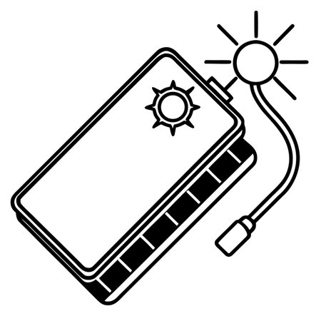 smartphone battery charger with sun light vector illustration graphic design in black and whiteのイラスト素材