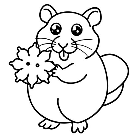 Hamster with maple leaf. Black and white vector illustration for coloring book.のイラスト素材