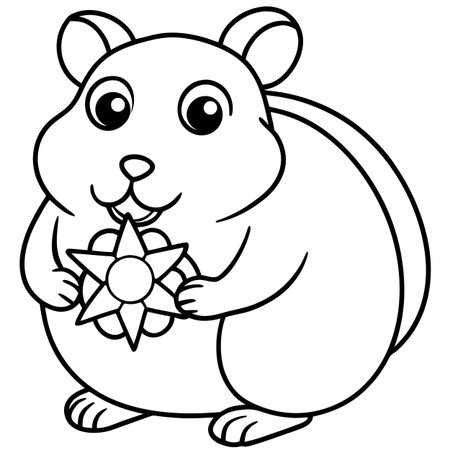 Black and White Cartoon Illustration of Cute Hamster Animal Character for Coloring Bookのイラスト素材