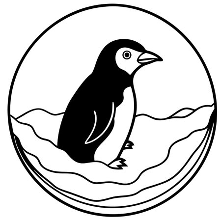 Penguin on an ice floe. Black and white vector illustration.のイラスト素材