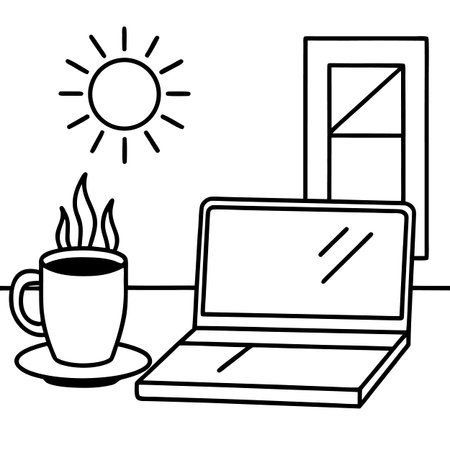 Laptop and coffee cup design, Digital technology communication social media internet web and screen theme Vector illustrationのイラスト素材