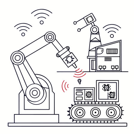 Smart factory line icons set. Automation and control system. Robotic arm. Vector illustrationのイラスト素材