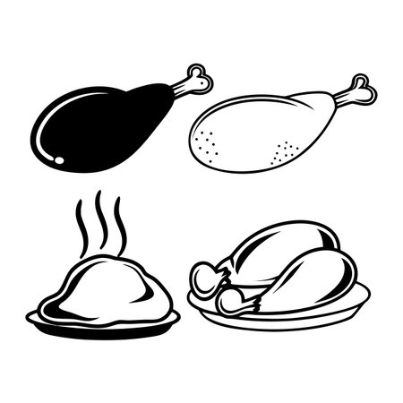 Set of food icons. Chicken, turkey, chicken, chicken. Vector illustrationのイラスト素材