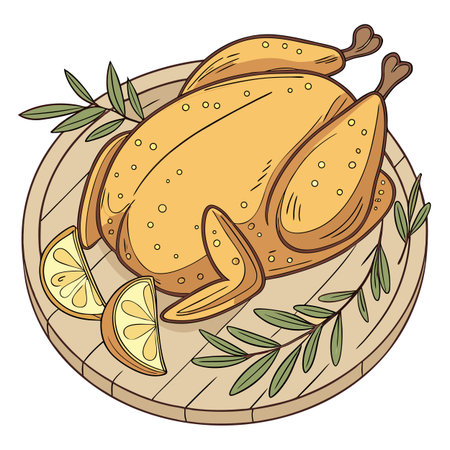 Illustration of roasted turkey on a wooden board. Vector illustration.のイラスト素材