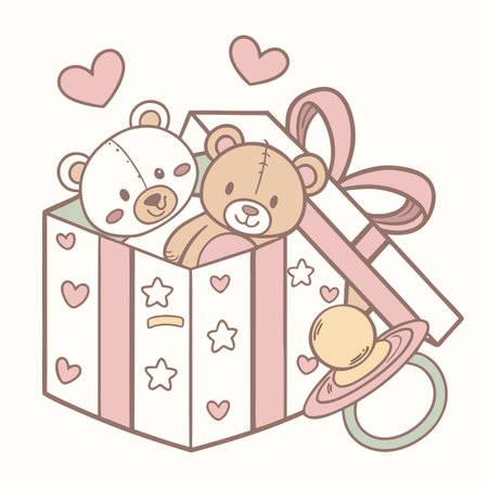 Cute teddy bear in a gift box. Vector illustration.のイラスト素材