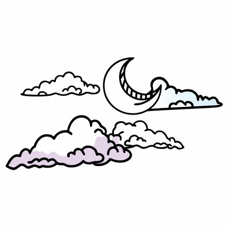 crescent moon with clouds isolated icon vector illustration design vector illustration designのイラスト素材