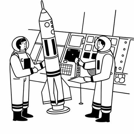 Astronaut and astronaut with rocket in space vector illustration graphic designのイラスト素材