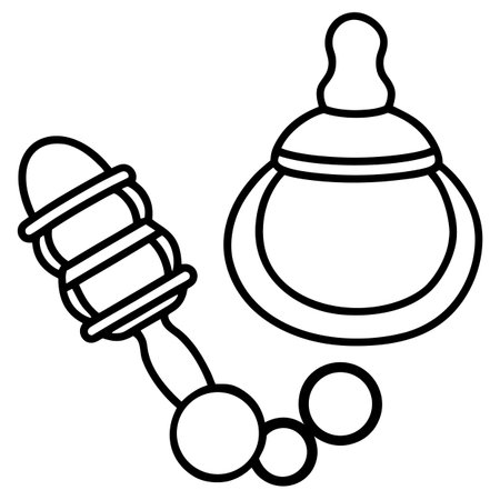 Baby pacifier and rattle icon. Outline illustration of baby pacifier and rattle vector icon for webのイラスト素材
