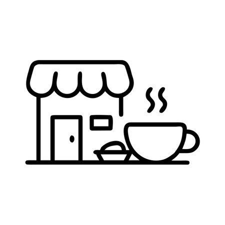 Coffee shop icon vector. A thin line sign. Isolated contour symbol illustrationのイラスト素材