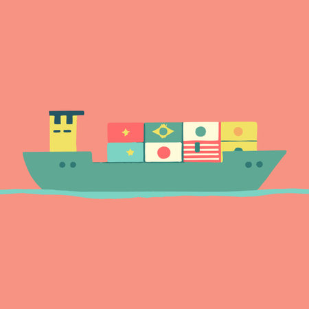Cargo ship in flat style. Vector illustration on a pink background.のイラスト素材