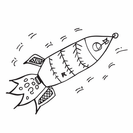 Hand drawn doodle illustration of a rocket. Vector illustration.のイラスト素材