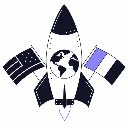 Rocket and flags of the world. Vector illustration on a white background.のイラスト素材