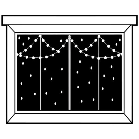 window with garland lights icon cartoon black and white vector illustration graphic designのイラスト素材