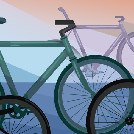 Bicycle on the background of the sea. Vector illustration in flat styleのイラスト素材