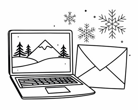 Laptop and envelope design, Digital technology communication social media internet web and wireless theme Vector illustrationのイラスト素材
