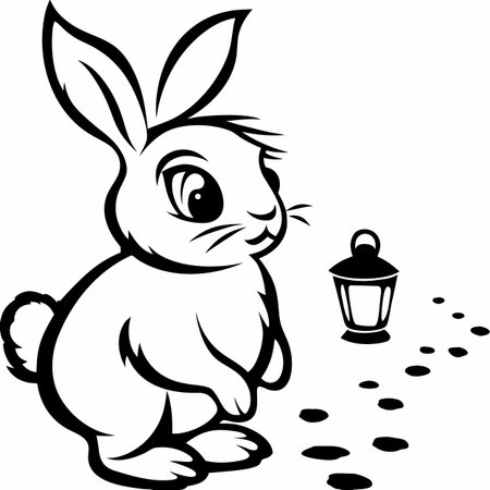Rabbit - Black and White Cartoon Illustration, Vector Clip Artのイラスト素材