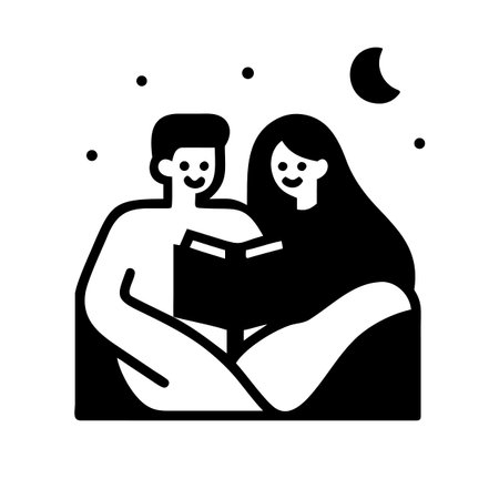 Couple reading book black icon, concept illustration, glyph symbol, vector flat sign.のイラスト素材