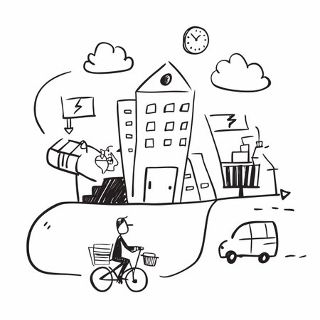 Hand drawn doodle of a city life. Vector illustration.のイラスト素材