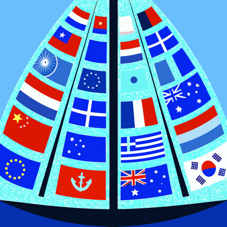Illustration of a christmas tree with flags of the different countries