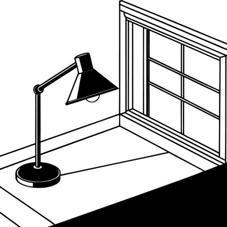 Illustration of a desk lamp in a room with a window.のイラスト素材