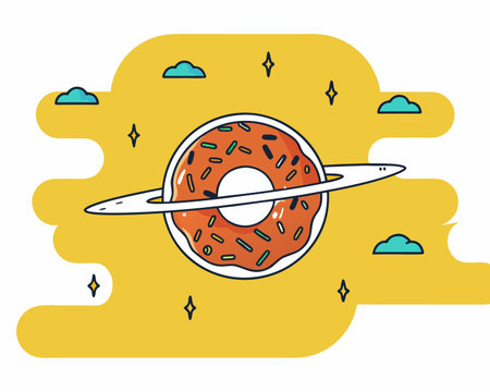 Donut with flying saucer in the sky vector illustration graphic designのイラスト素材