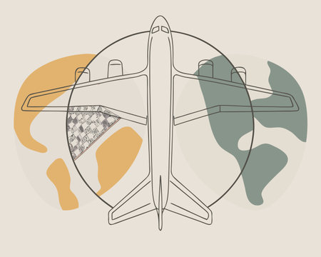 Airplane on the background of the world map. Vector illustration.のイラスト素材