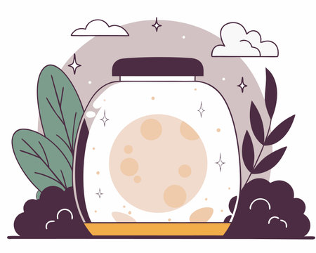 Vector illustration of a glass jar on a background of nature. Flat style.のイラスト素材