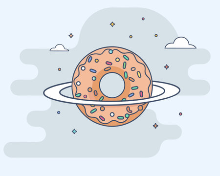 delicious donut with sprinkles and clouds icon vector illustration designのイラスト素材