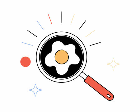 Fried egg in a frying pan. Simple flat vector illustration.のイラスト素材
