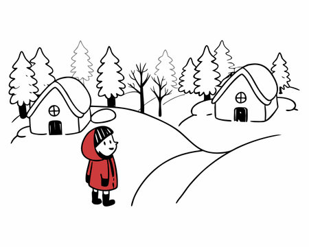 cute little girl in winter landscape, vector illustration eps10のイラスト素材