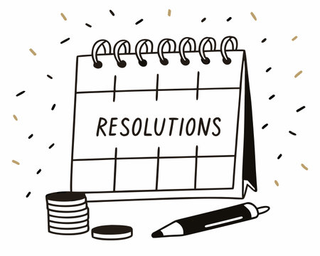Hand drawn vector illustration of a calendar with the inscription RESOLUTION.のイラスト素材