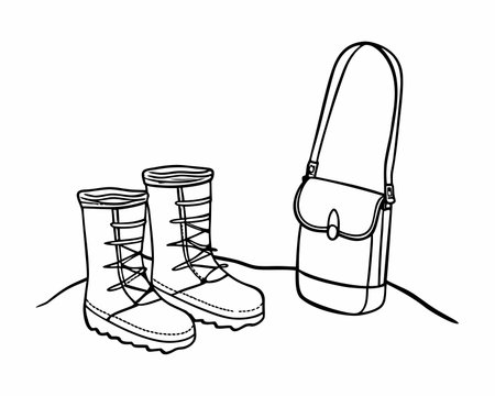 hiking boots and backpack icon cartoon in black and white vector illustration graphic designのイラスト素材