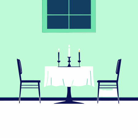Interior of the dining room with a table, chairs and candles. Vector illustrationのイラスト素材