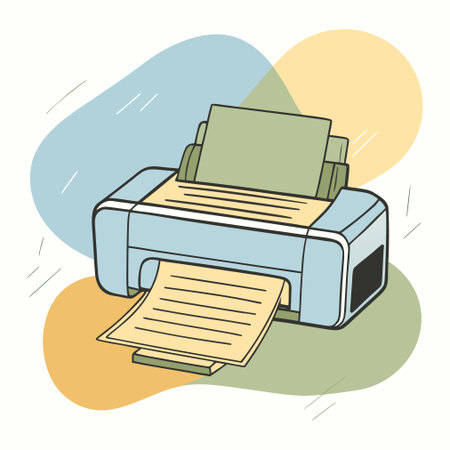 Illustration of a printer with paper on a colored background - vector