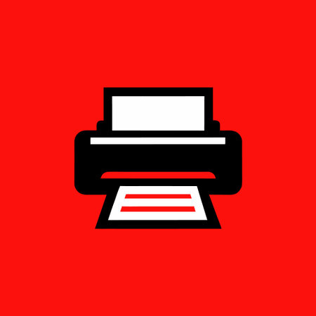 Printer vector icon. Printer vector icon isolated on red background
