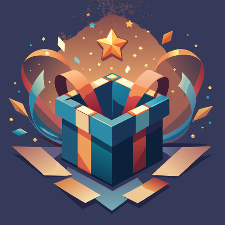 Gift box with ribbon and stars. Vector illustration. Eps 10のイラスト素材