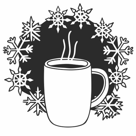 Mug of hot drink with snowflakes. Vector illustration.のイラスト素材