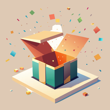 Open gift box with confetti. Vector illustration in isometric style.のイラスト素材