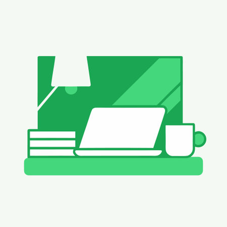 Laptop, coffee and books on the table. Vector illustration.のイラスト素材