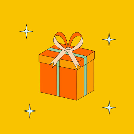Gift box vector icon. Present in flat style on yellow background.のイラスト素材