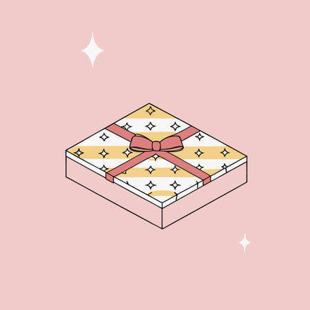 Gift box with bow and ribbon. Vector illustration in flat style.のイラスト素材