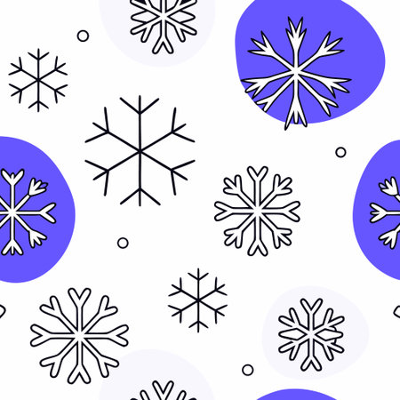 Snowflakes seamless pattern on white background. Christmas and New Year vector illustration.のイラスト素材