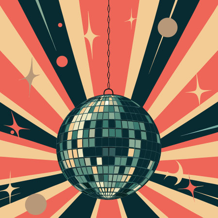 Disco ball in retro style. Vector illustration for your design.のイラスト素材