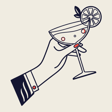 Hand holding a glass with a cocktail. Vector illustration in doodle style.のイラスト素材