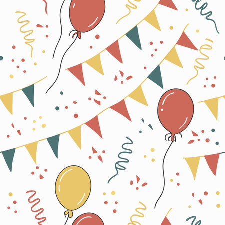 Seamless pattern with balloons, garlands and confetti.のイラスト素材