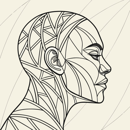 Vector image of the face of a woman with a pattern on her hairのイラスト素材