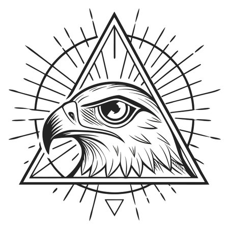 Eagle head in triangle frame. Tattoo design. Vector illustration.のイラスト素材