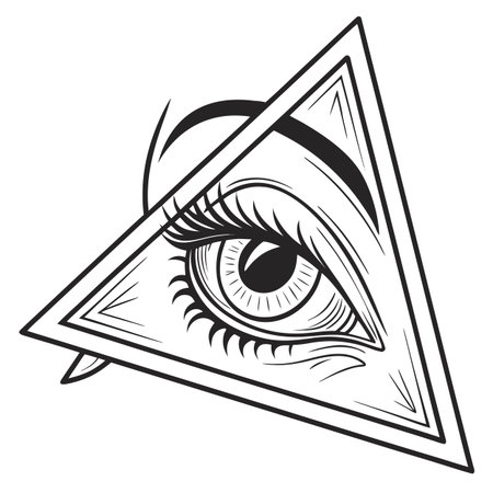Eye of Providence in triangle shape. Black and white vector illustration.のイラスト素材
