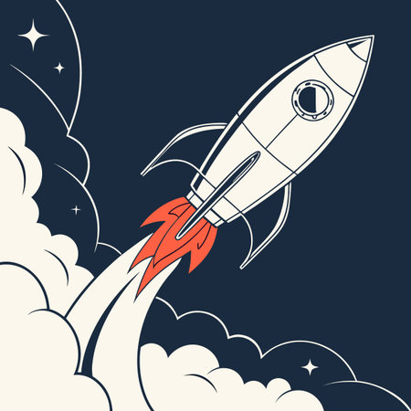 Space rocket flying in the sky. Vector illustration for your design.