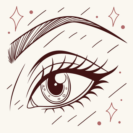 Beautiful female eye with long eyelashes. Vector illustration in line art style.のイラスト素材